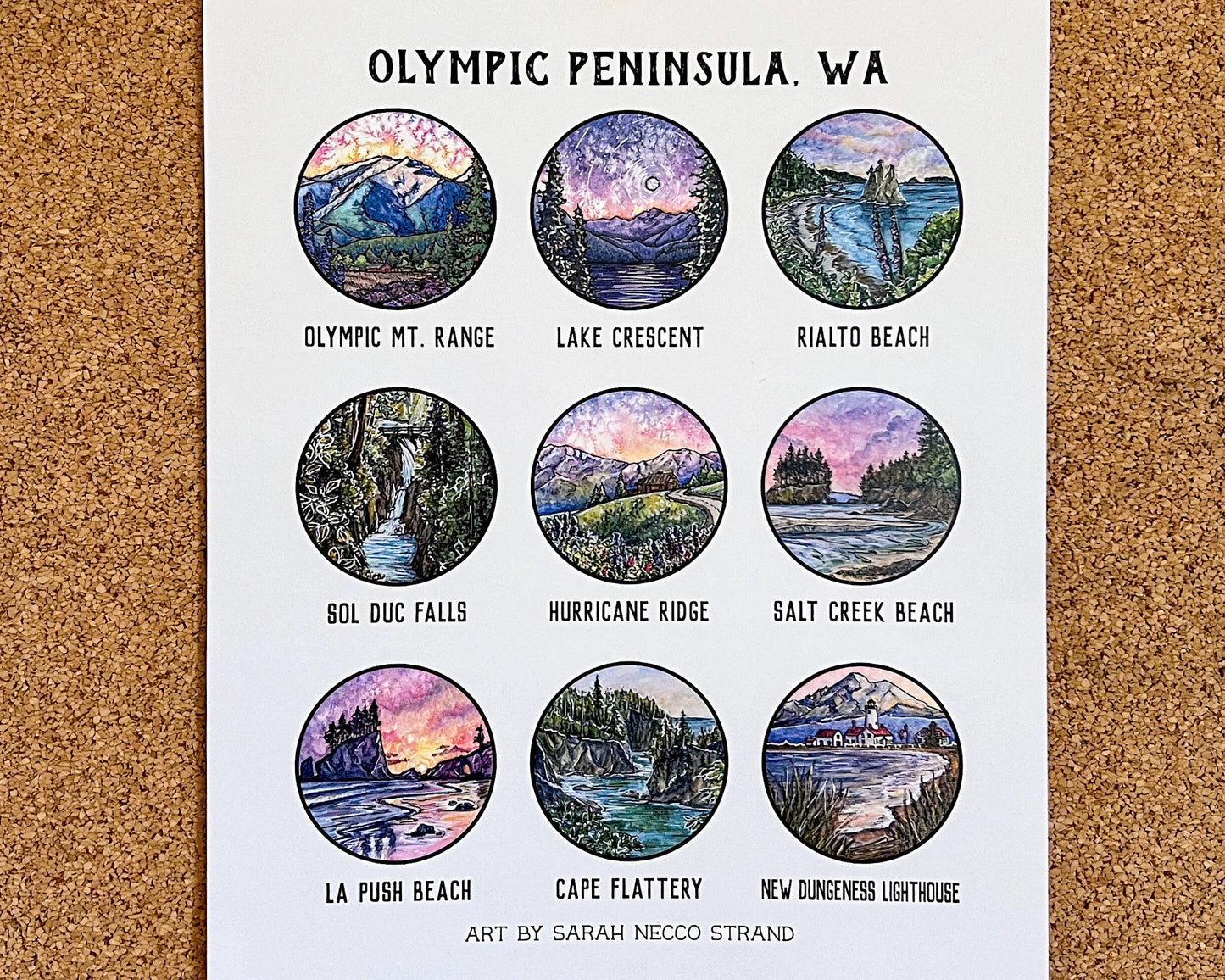 Places on the Olympic Peninsula Poster! Watercolor Art of Olympic National Park, 8”x10” High Quality Print