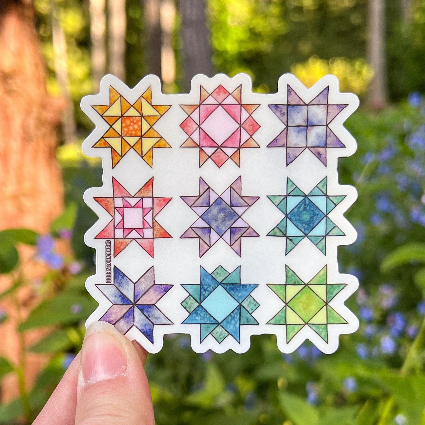 Rainbow Quilt Blocks, 3" Clear Die-Cut Vinyl Sticker, Waterproof and Weatherproof