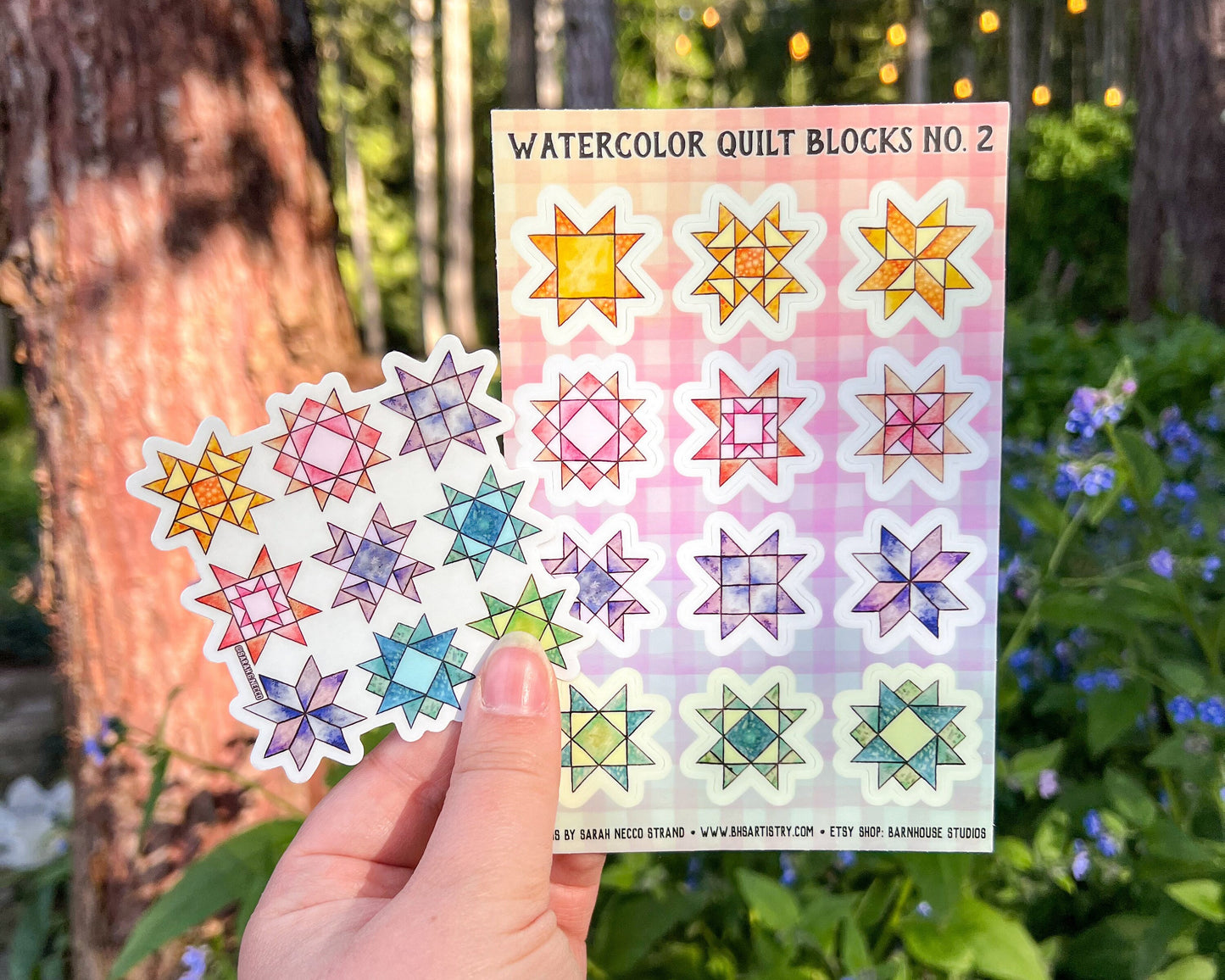 Rainbow Quilt Block Sticker Sheet, Set of 12 Mini Stickers, Durable Waterproof and Weatherproof Vinyl