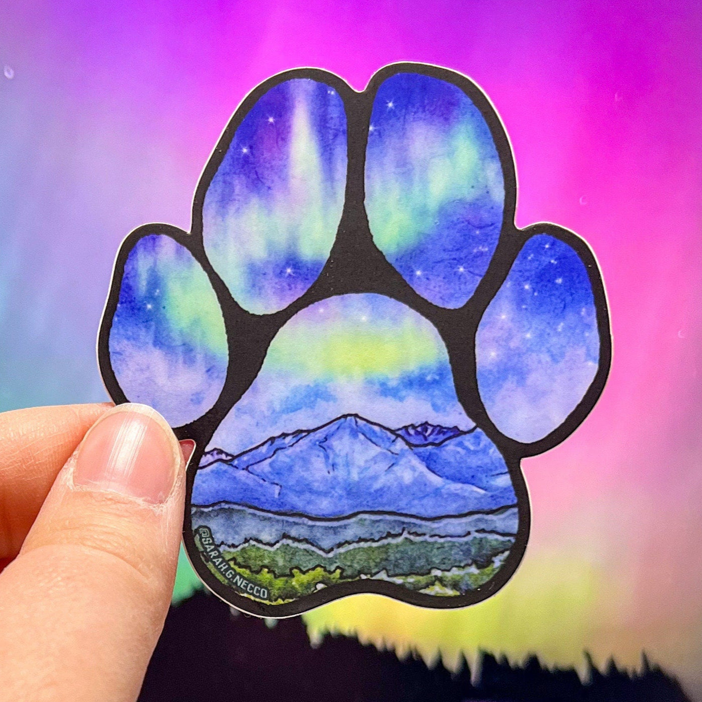 Northern Lights Dog Paw, Matte Vinyl 3” Die-cut Sticker