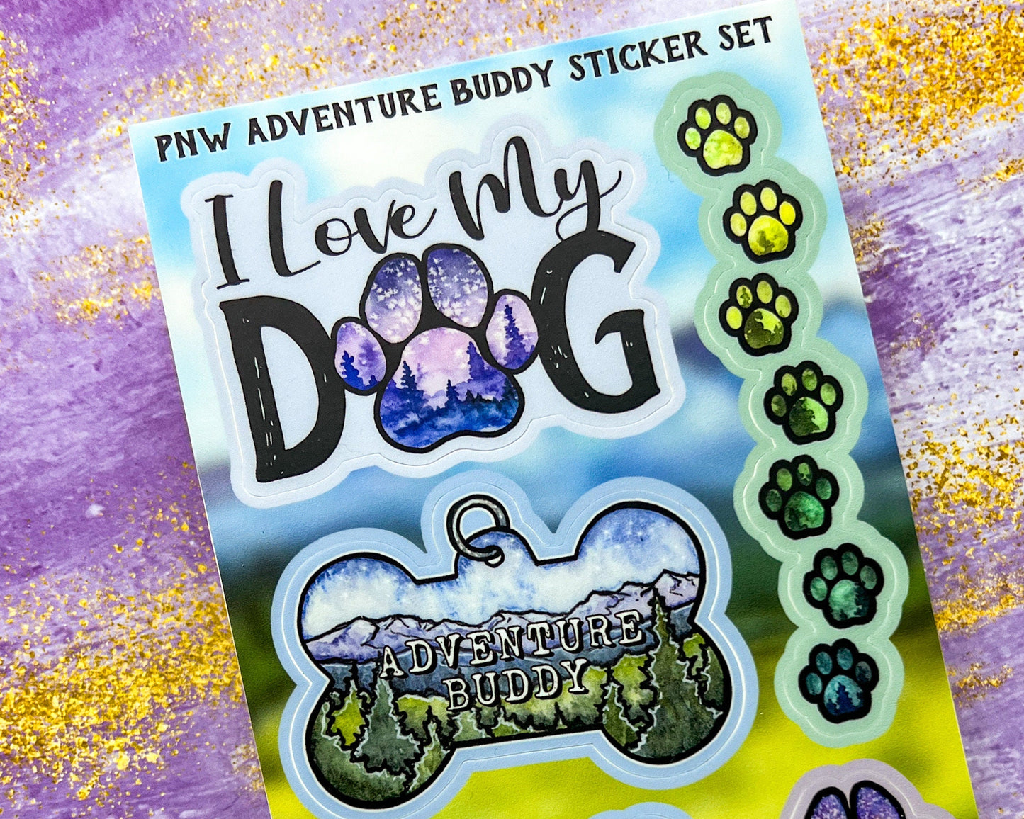 Adventure Buddy Paw Sticker Sheet, Set of 6 Stickers