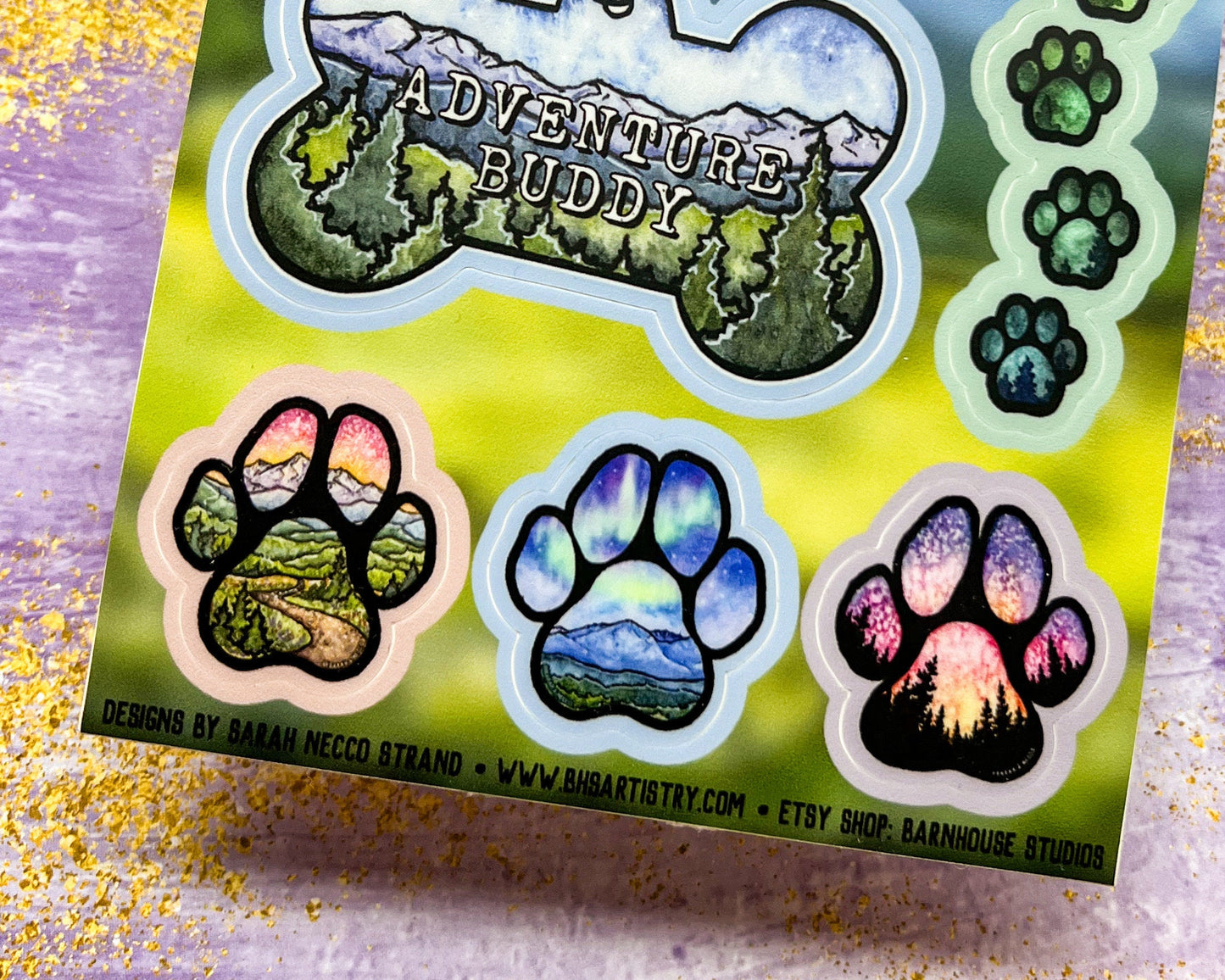 Adventure Buddy Paw Sticker Sheet, Set of 6 Stickers