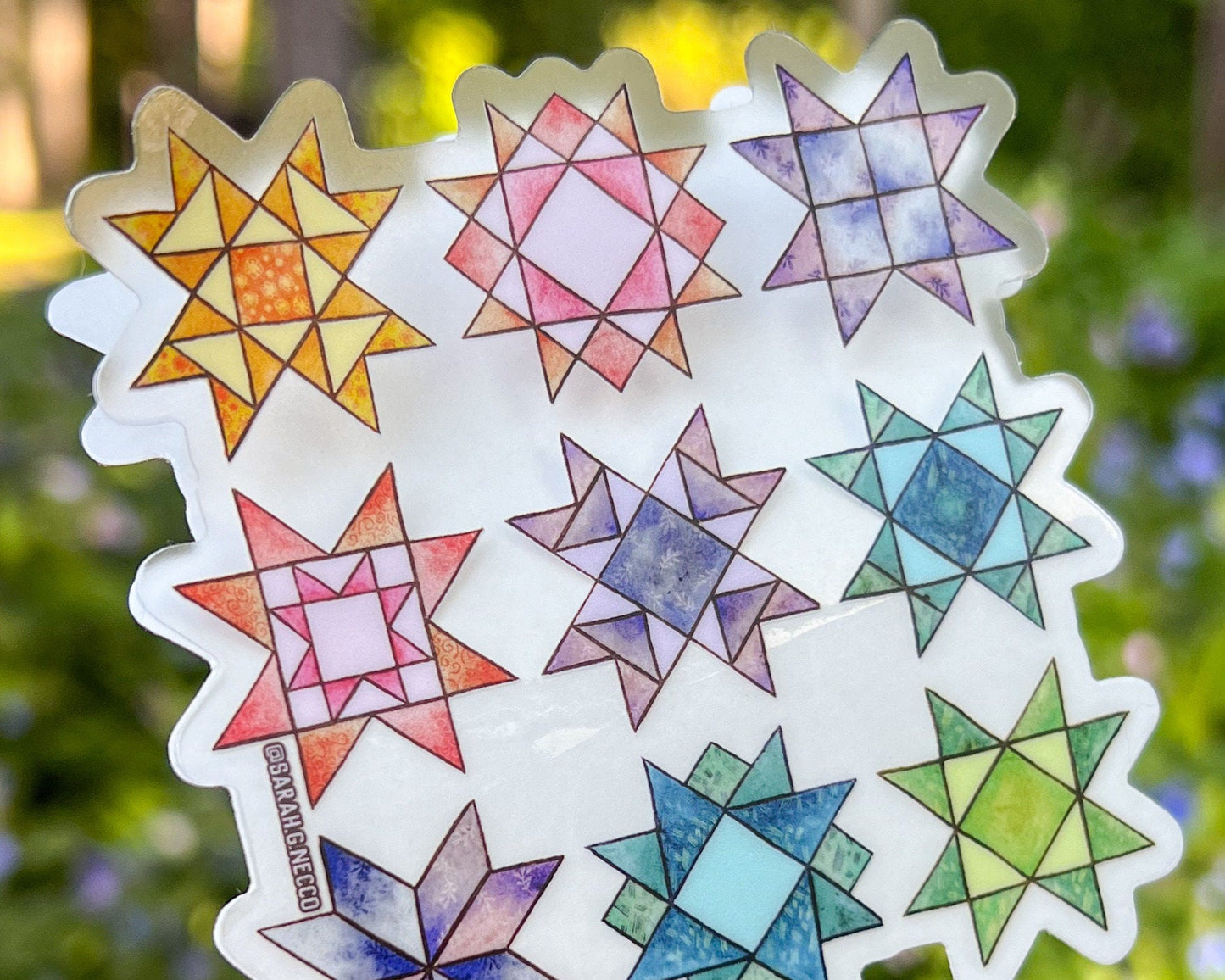 Rainbow Quilt Blocks, 3" Clear Die-Cut Vinyl Sticker, Waterproof and Weatherproof