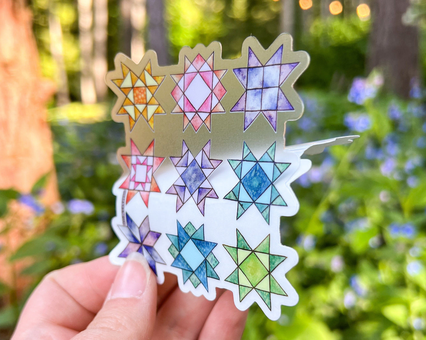 Rainbow Quilt Blocks, 3" Clear Die-Cut Vinyl Sticker, Waterproof and Weatherproof