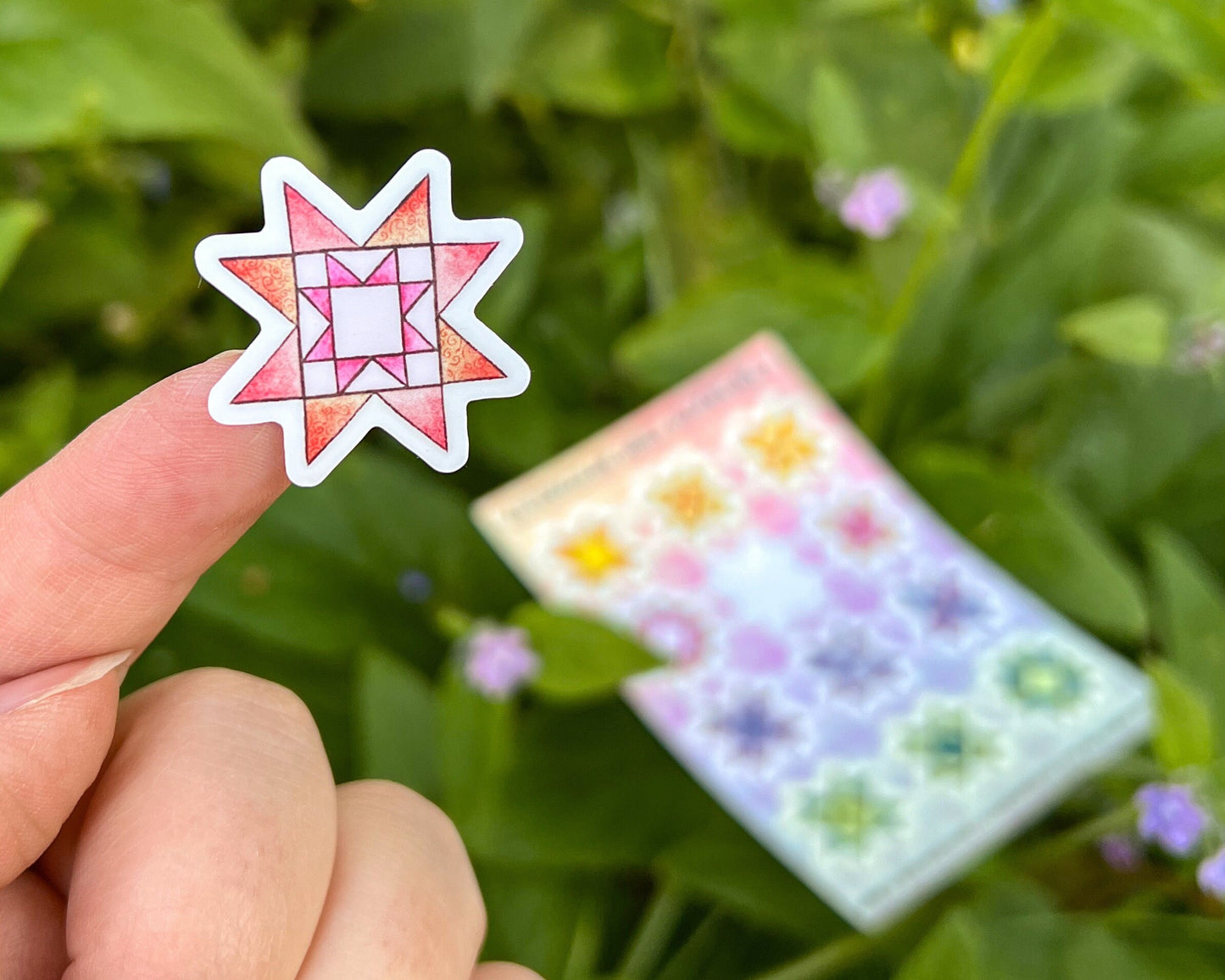 Rainbow Quilt Block Sticker Sheet, Set of 12 Mini Stickers, Durable Waterproof and Weatherproof Vinyl