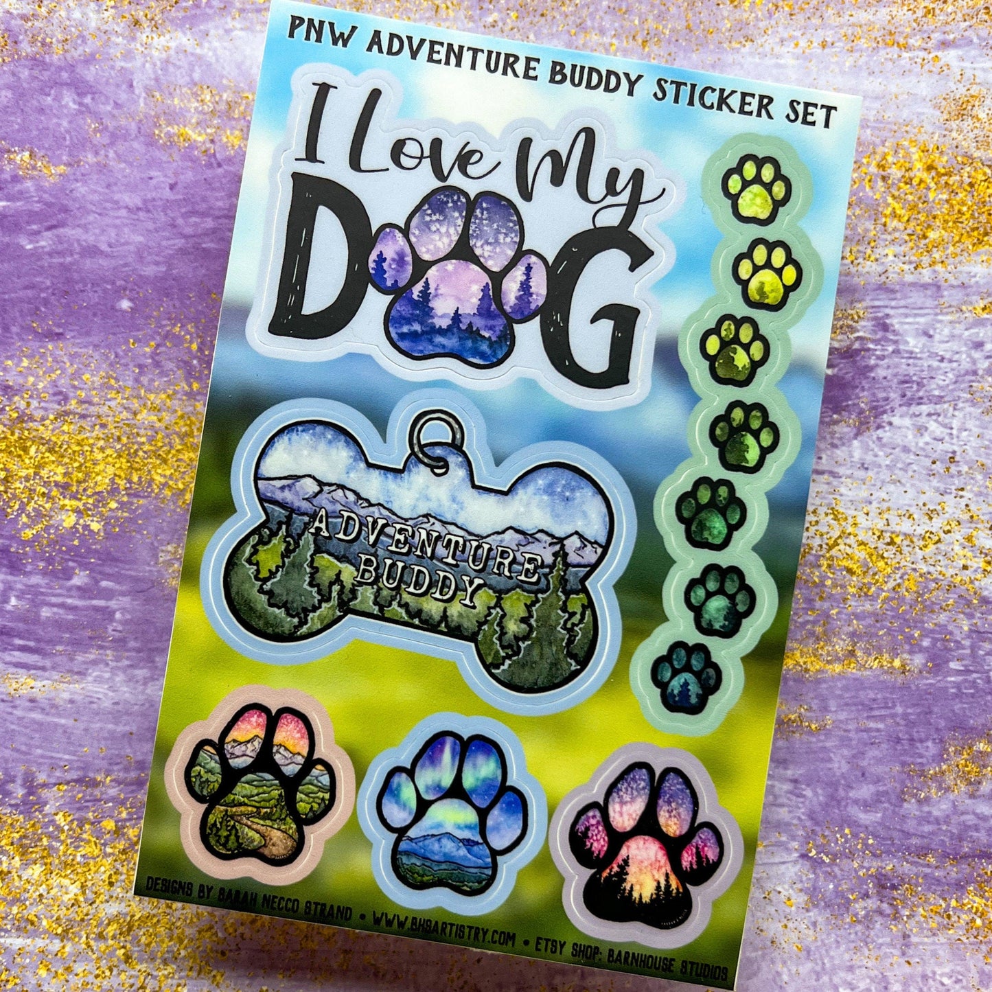 Adventure Buddy Paw Sticker Sheet, Set of 6 Stickers