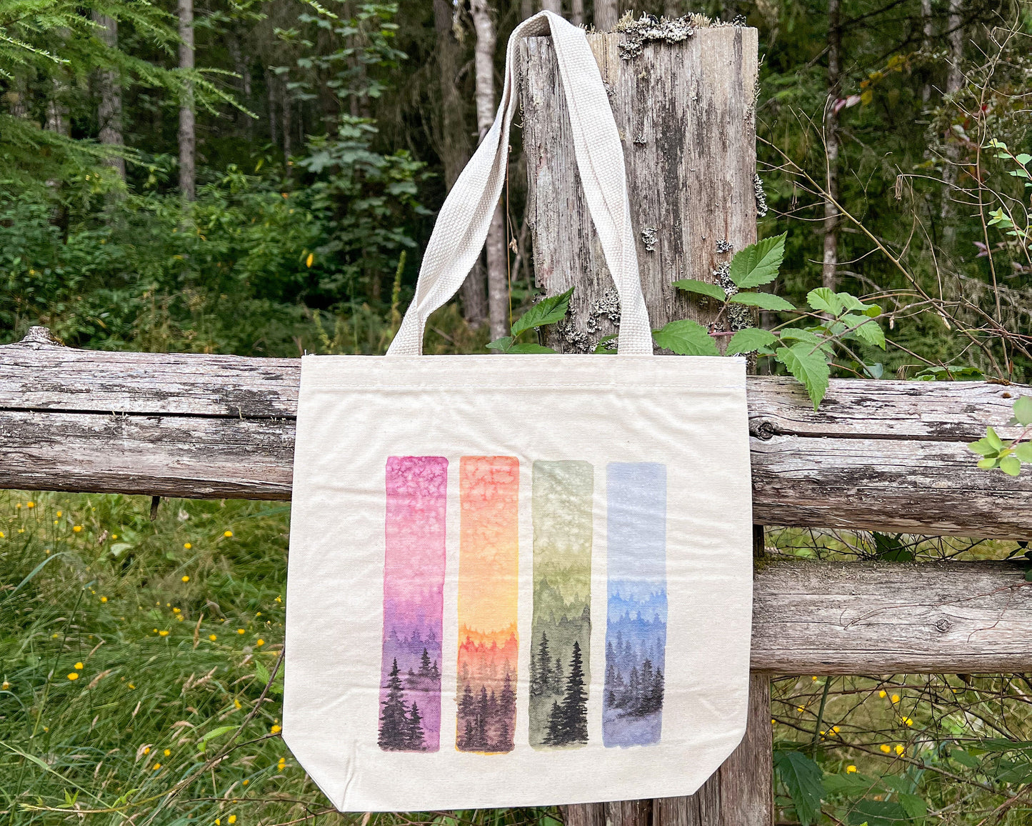 Four Seasons Tote Bag, 13”x13” Gusseted High Quality Canvas, Watercolor Art