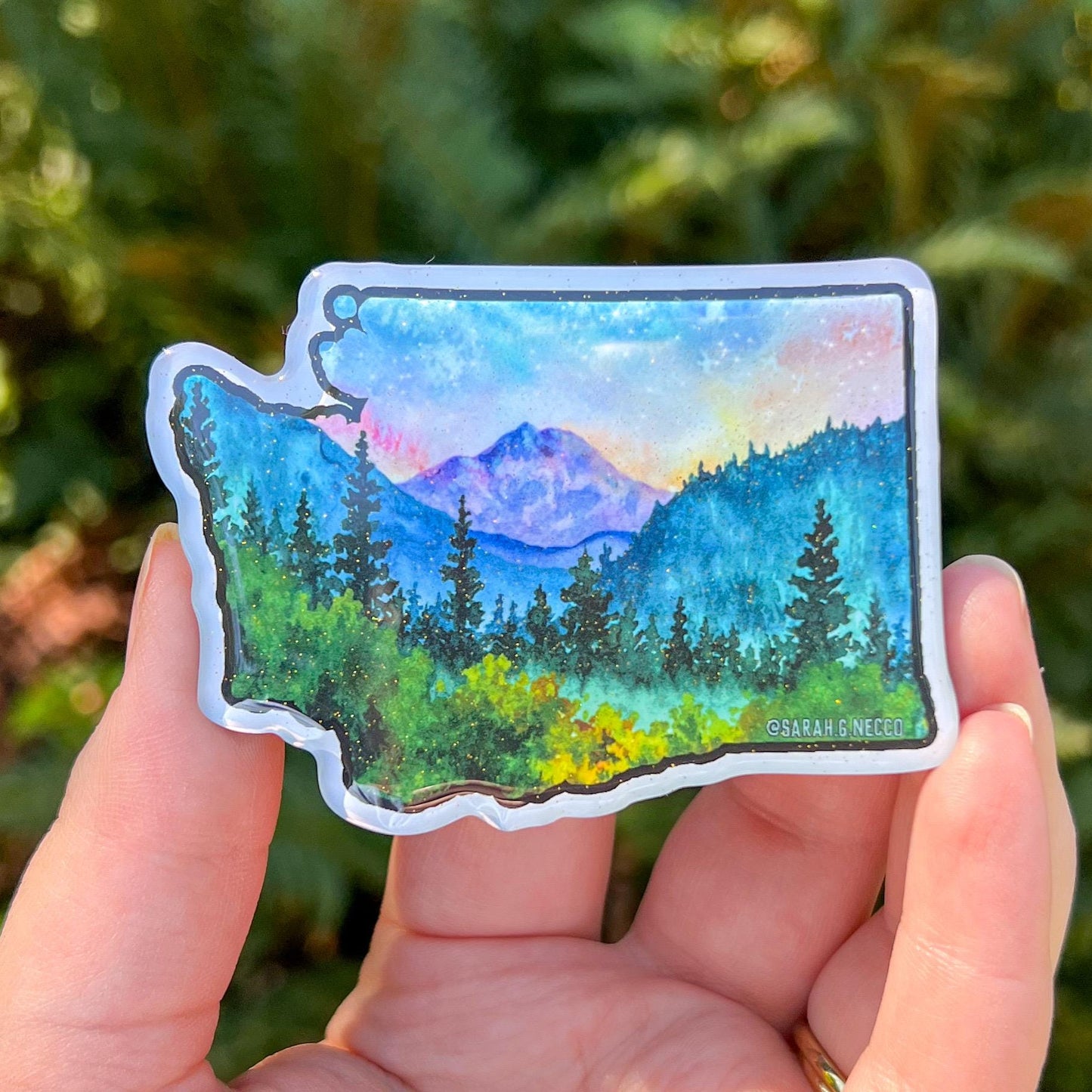 Mt. Rainier Washington State, 3” Glittering Acrylic Magnet, Glossy and High Quality Watercolor Art Magnet