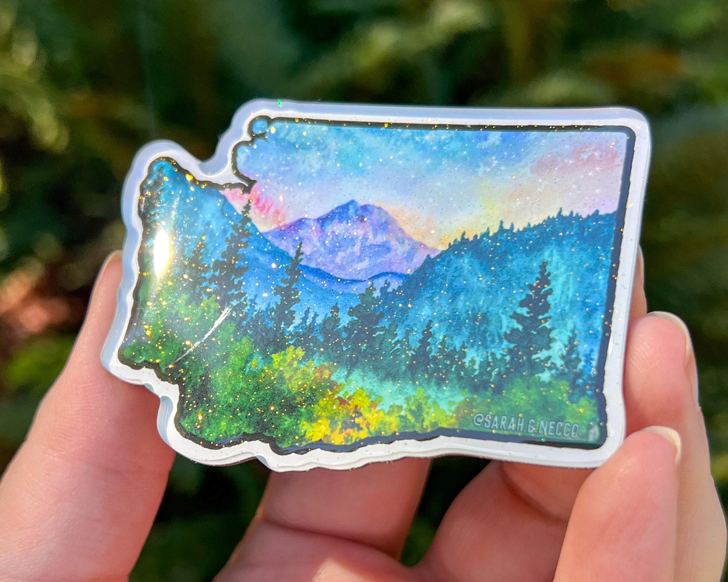 Mt. Rainier Washington State, 3” Glittering Acrylic Magnet, Glossy and High Quality Watercolor Art Magnet