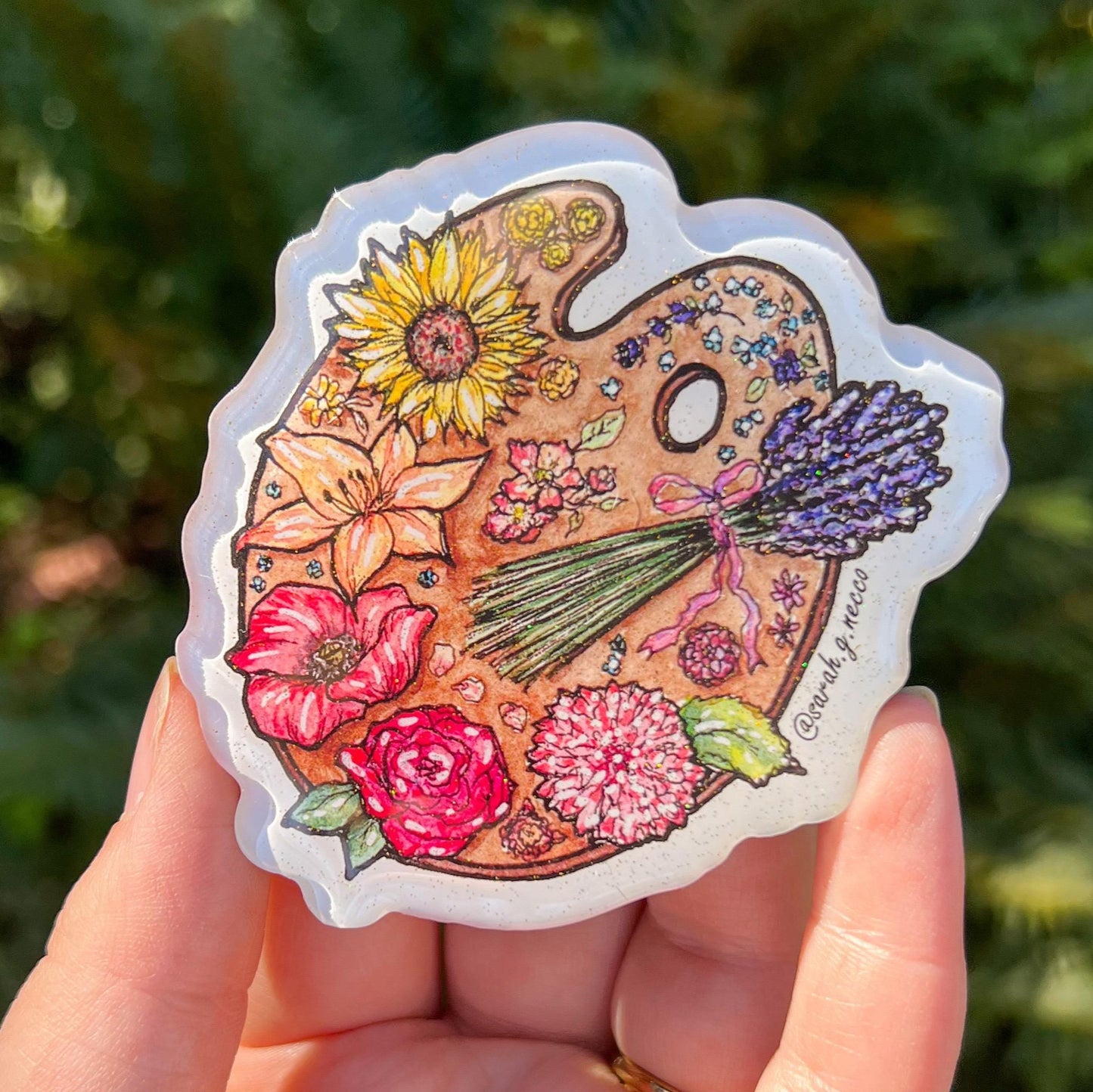 Flower Artist Paint Palette, 3” Glittering Acrylic Magnet