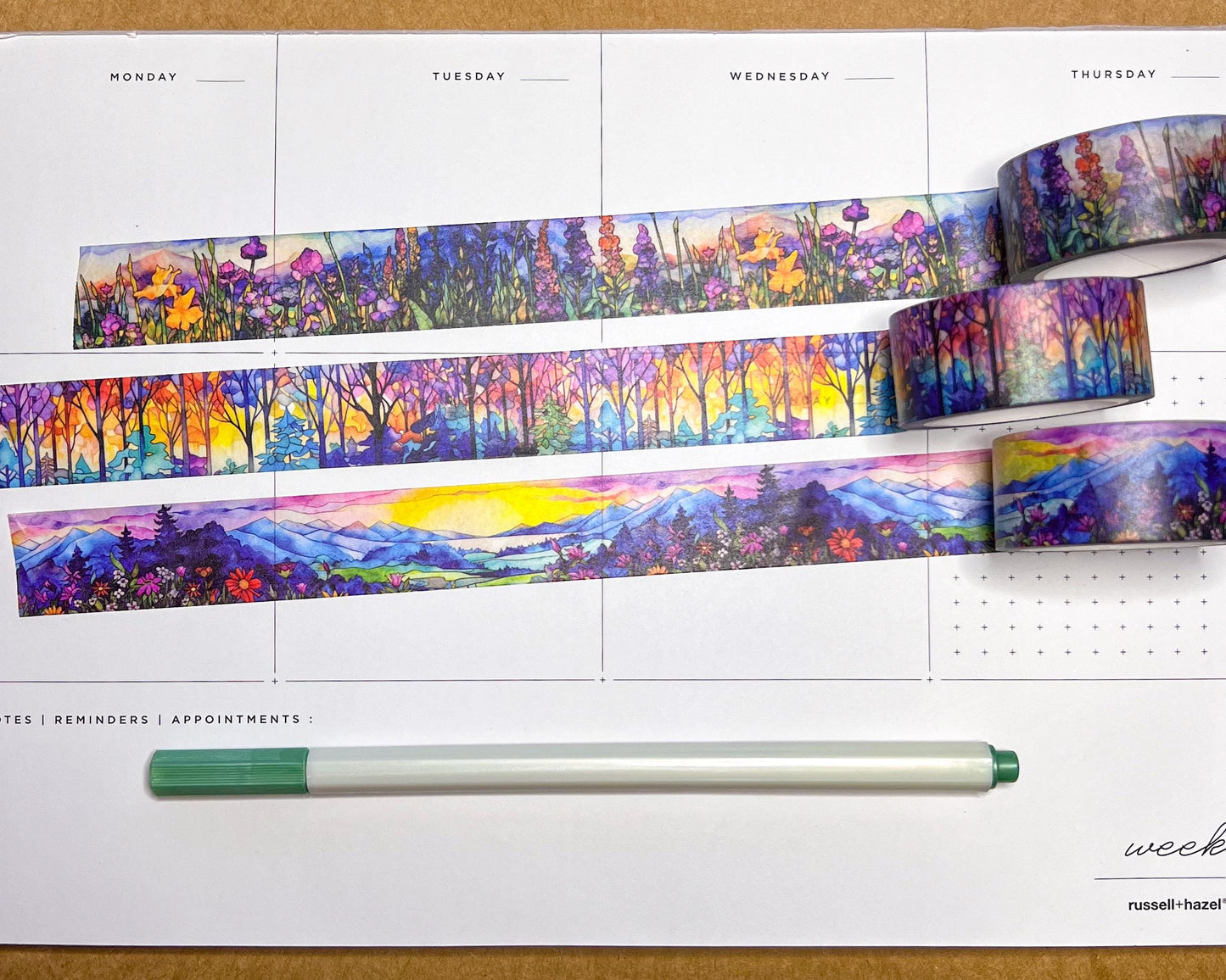 Mosaic Rainbow Landscapes Washi Tape Set of 3, Size 2cm x 10m