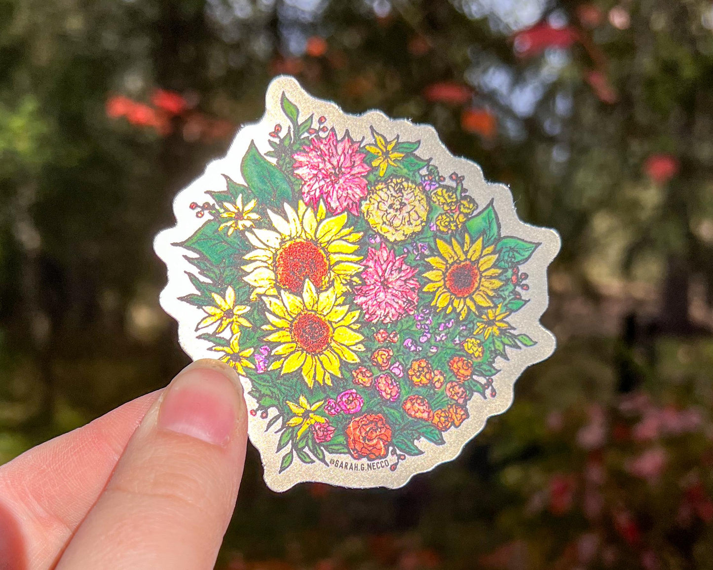 Limited Edition* Summer Flowers Ball, 3” Matte Holo and Glitter Vinyl Sticker, Waterproof and Dishwasher Safe