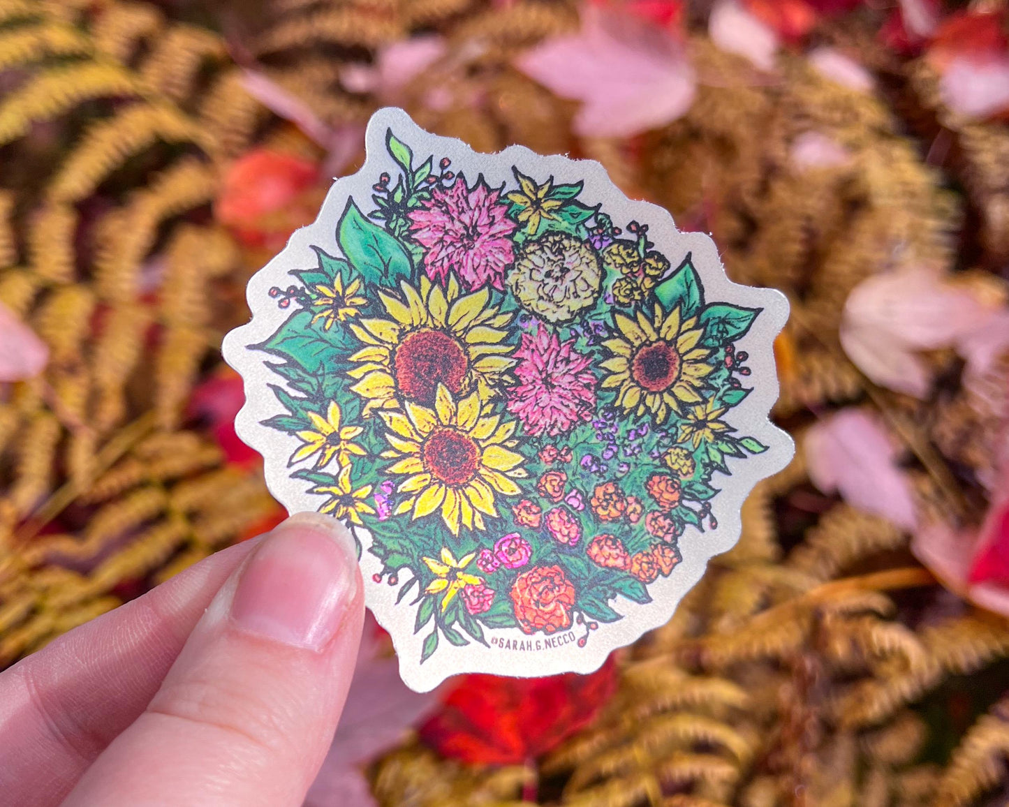 Limited Edition* Summer Flowers Ball, 3” Matte Holo and Glitter Vinyl Sticker, Waterproof and Dishwasher Safe
