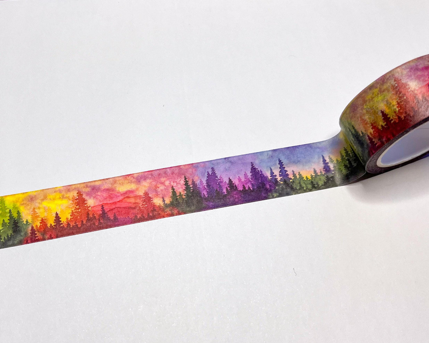 Set of 2 Watercolor Landscape Washi Tape, Size 2cm Wide by 10m Long, Treescape and Mountainscape