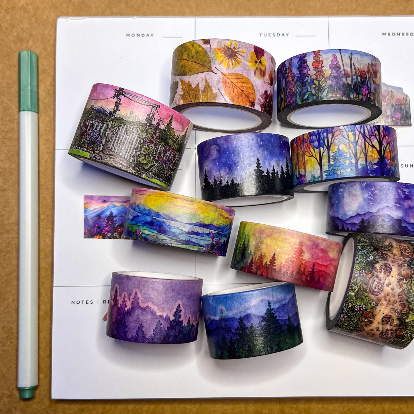 Night Sky Mountains Washi Tape, Single Roll, 2cm Wide & 10m Long