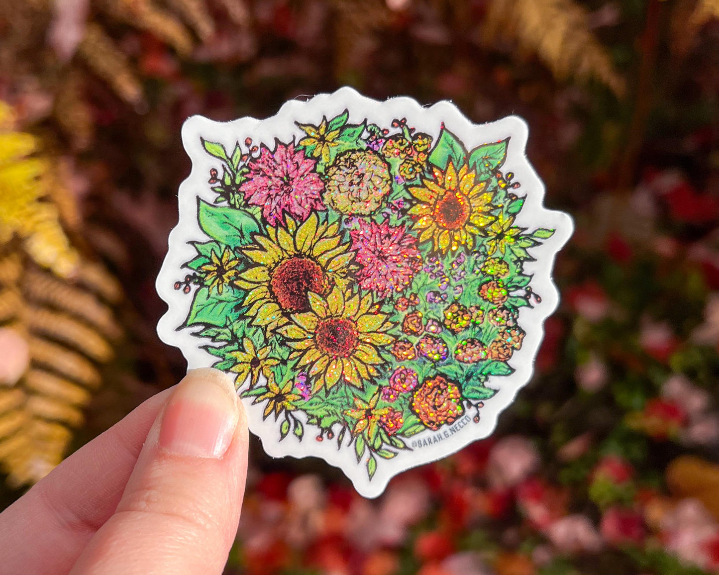 Limited Edition* Summer Flowers Ball, 3” Matte Holo and Glitter Vinyl Sticker, Waterproof and Dishwasher Safe