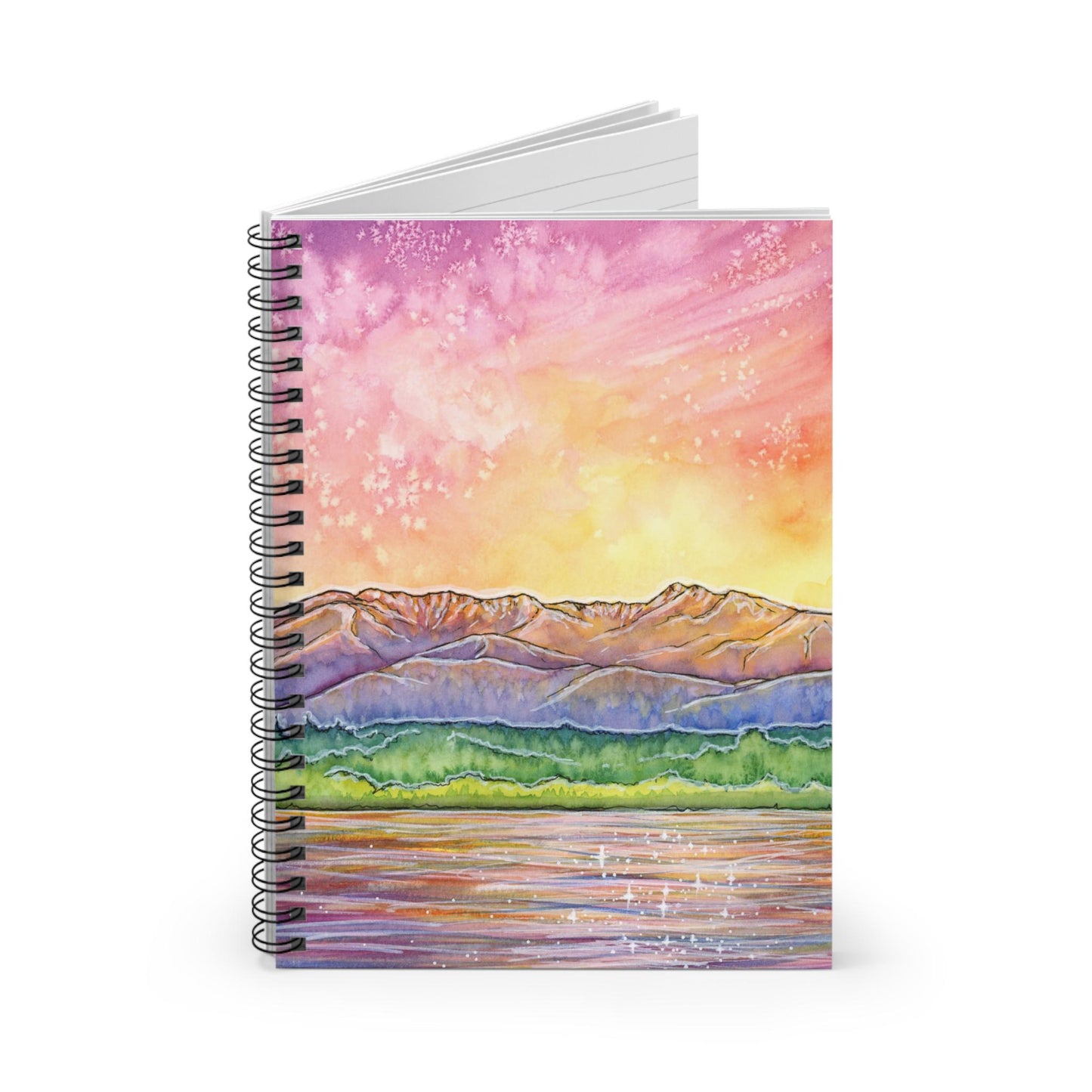 Olympic Peninsula Sunset, Spiral Notebook Ruled Line, Watercolor Art