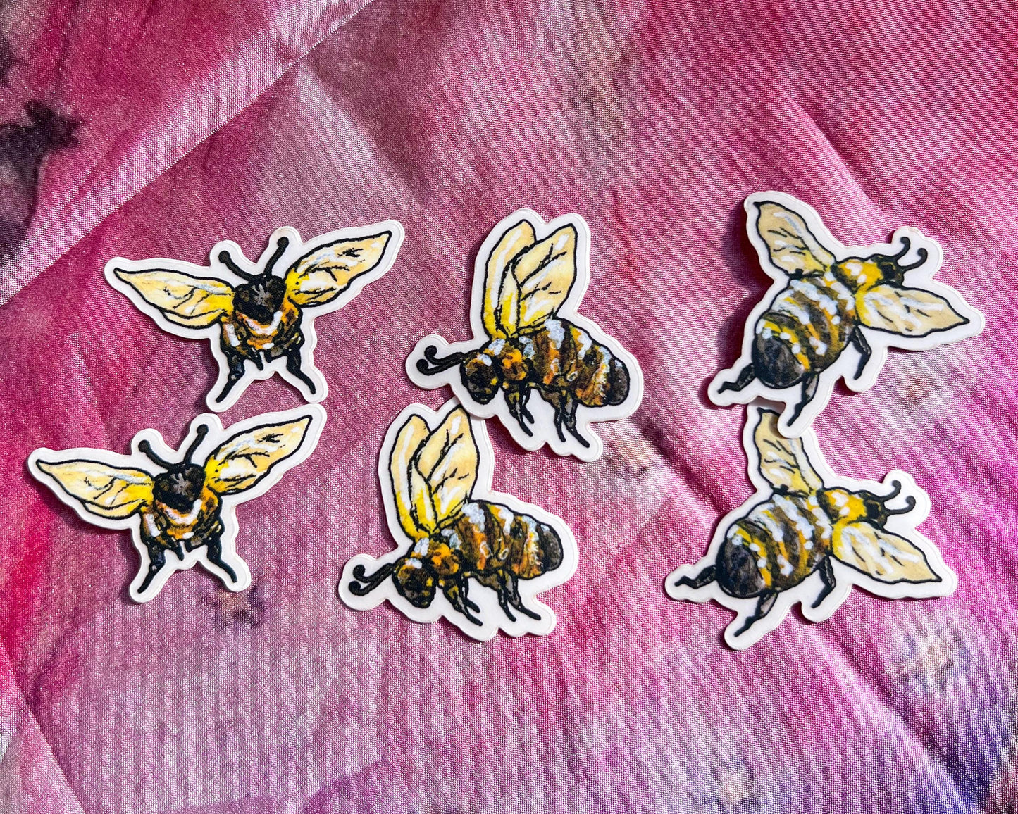 Set of 3 Mini Honey Bees, 1.5" Clear Matte Die-Cut Vinyl Stickers, Waterproof & Dishwasher Safe, Watercolor Art Pollinators