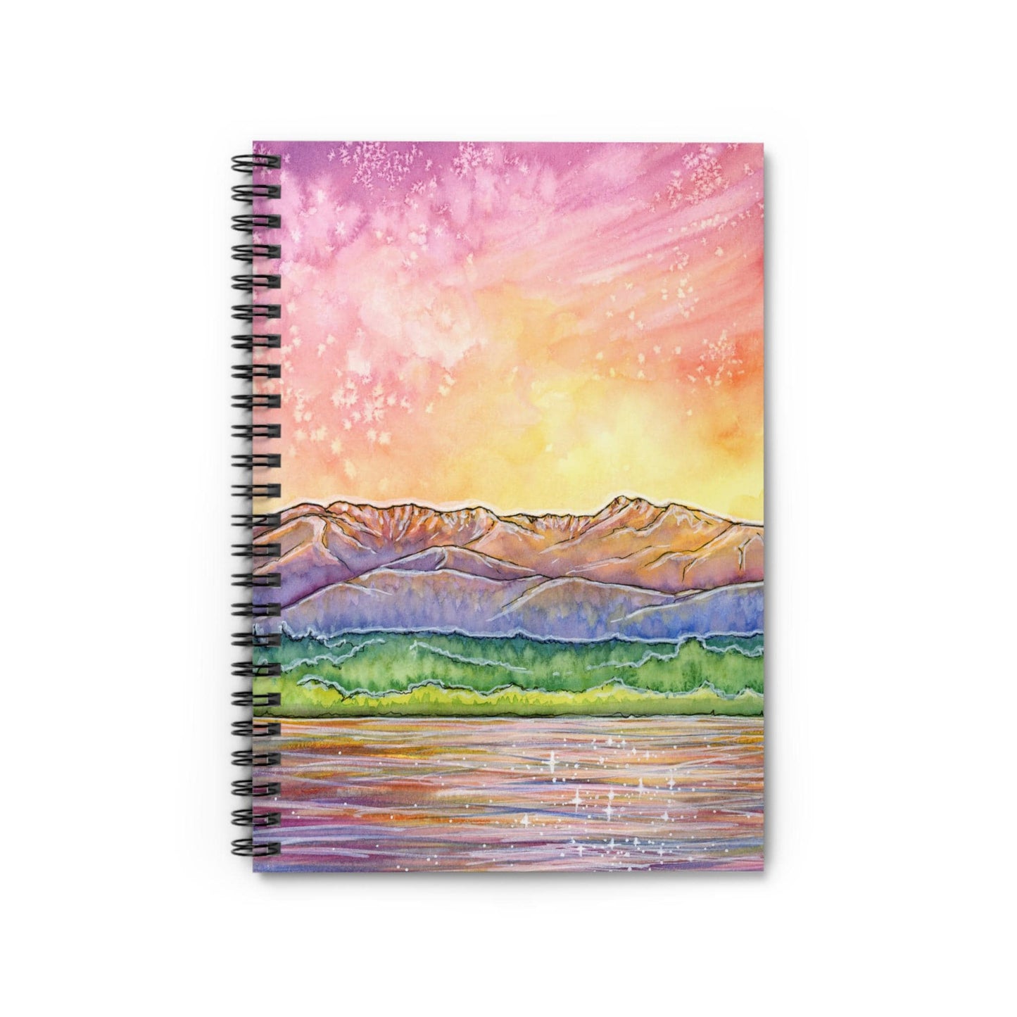 Olympic Peninsula Sunset, Spiral Notebook Ruled Line, Watercolor Art