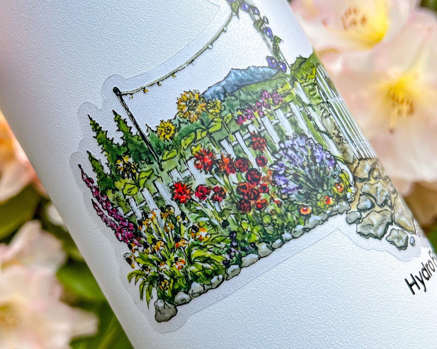 Flower Garden Gate Wrap Sticker, 3.5"x6" Clear or White Vinyl