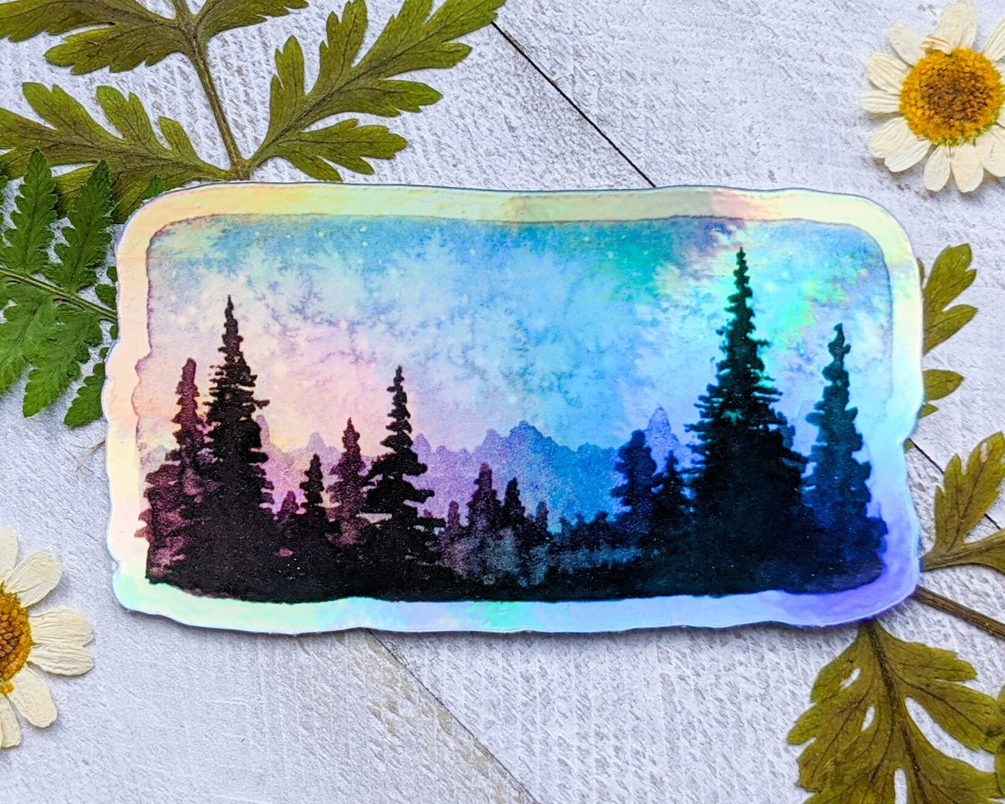 Holographic Forest, 1.5" x 3" Die Cut Sticker