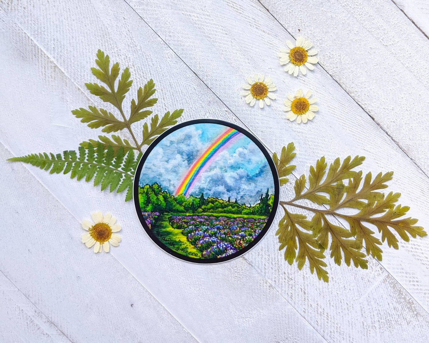 Rainbow Above the Lavender Field, 3" Vinyl Sticker