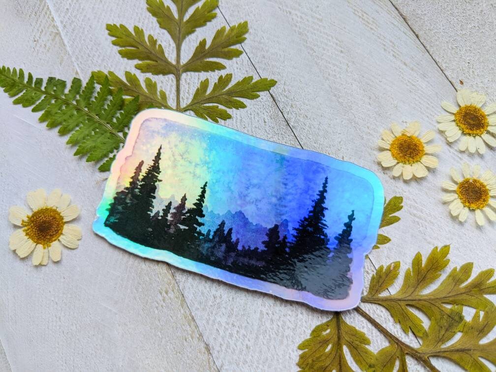 Holographic Forest, 1.5" x 3" Die Cut Sticker
