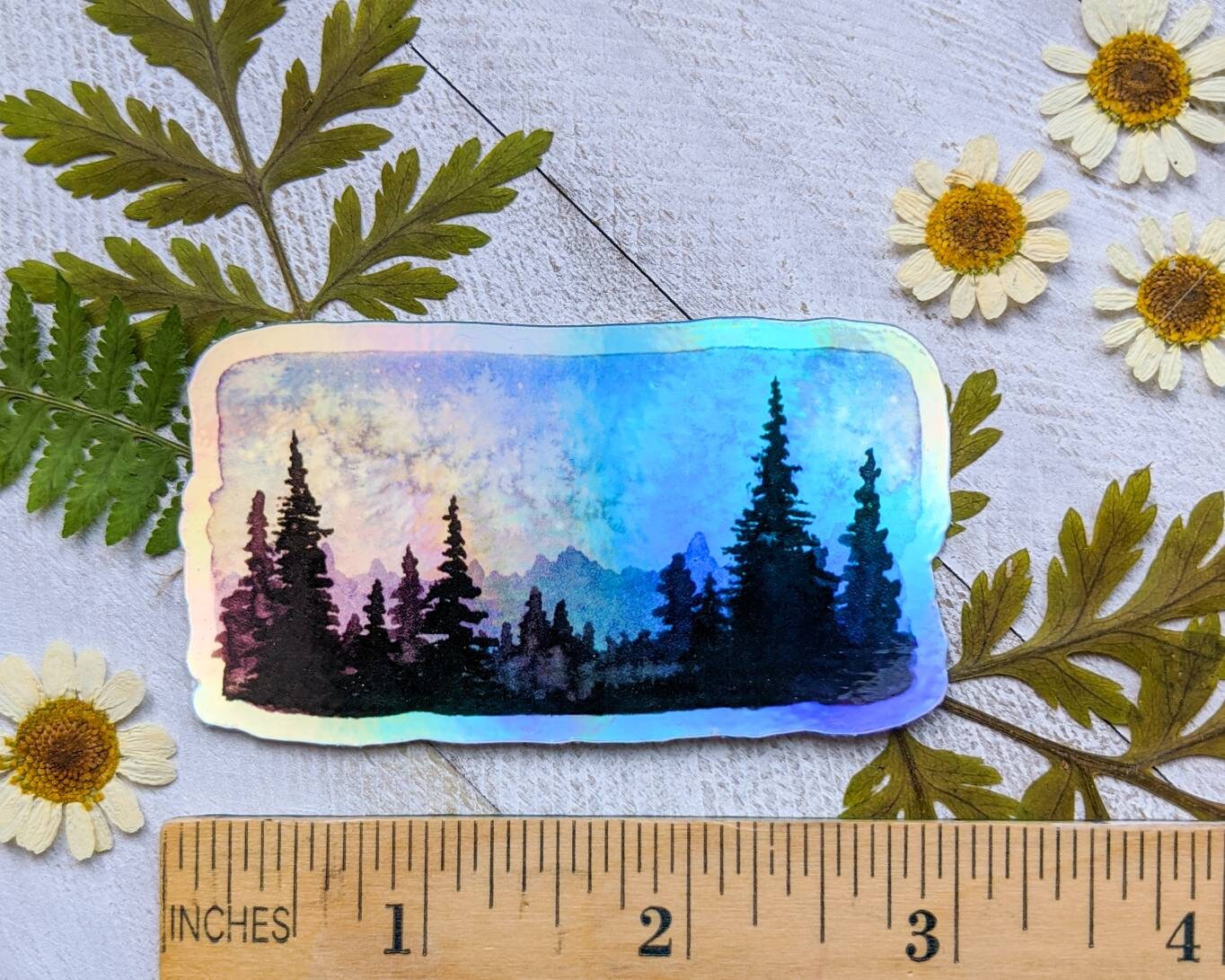Holographic Forest, 1.5" x 3" Die Cut Sticker