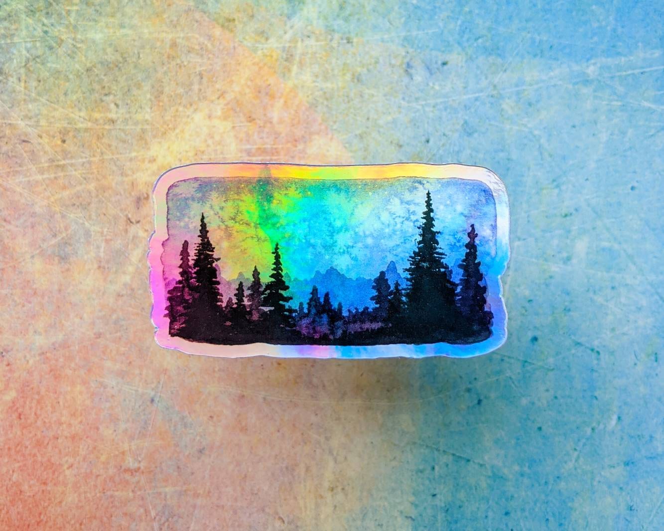 Holographic Forest, 1.5" x 3" Die Cut Sticker