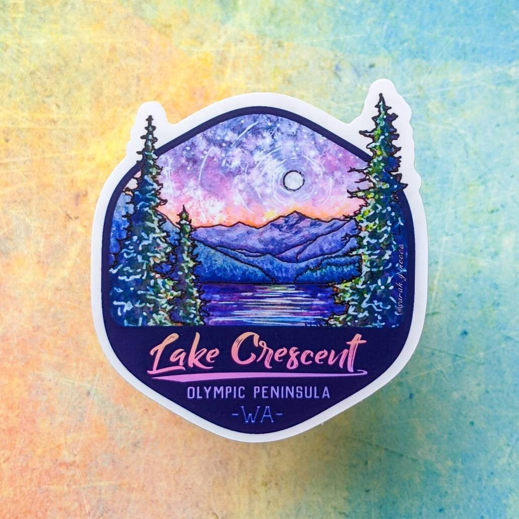 Lake Crescent WA, Vinyl 3" Die-Cut Sticker