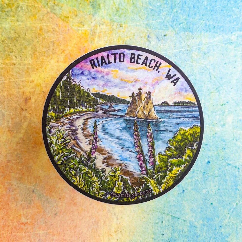 Rialto Beach WA, Vinyl Circle 3" Sticker, Olympic National Park