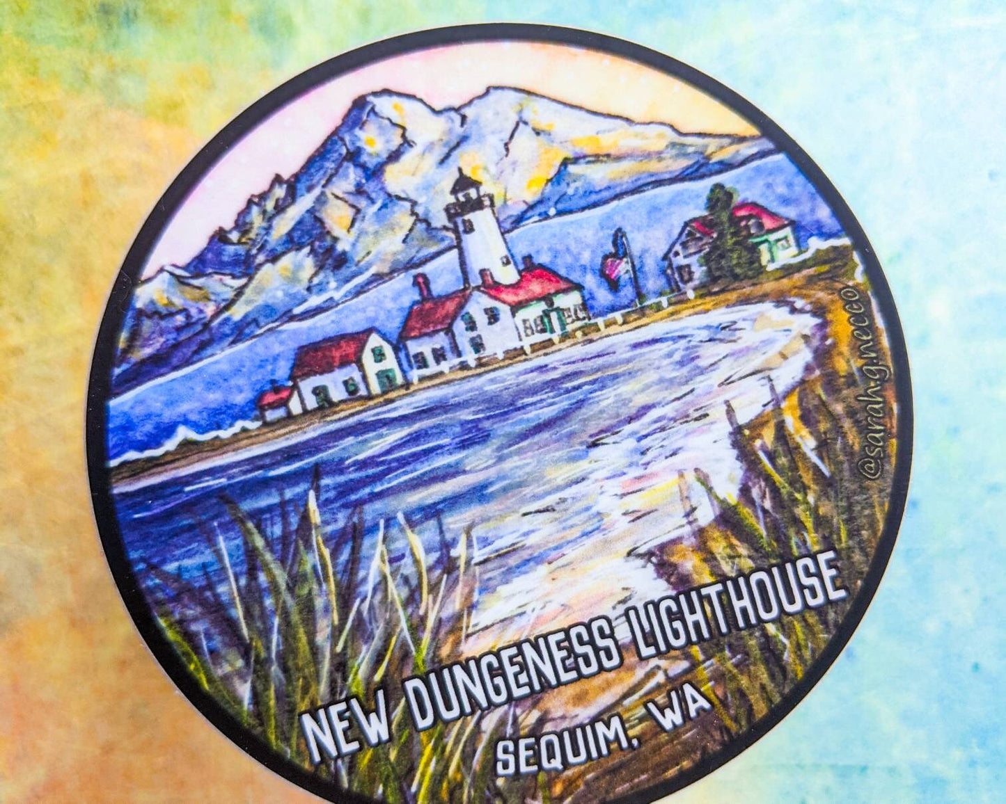 The New Dungeness Spit Lighthouse, 3" Circle Sticker, Sequim WA