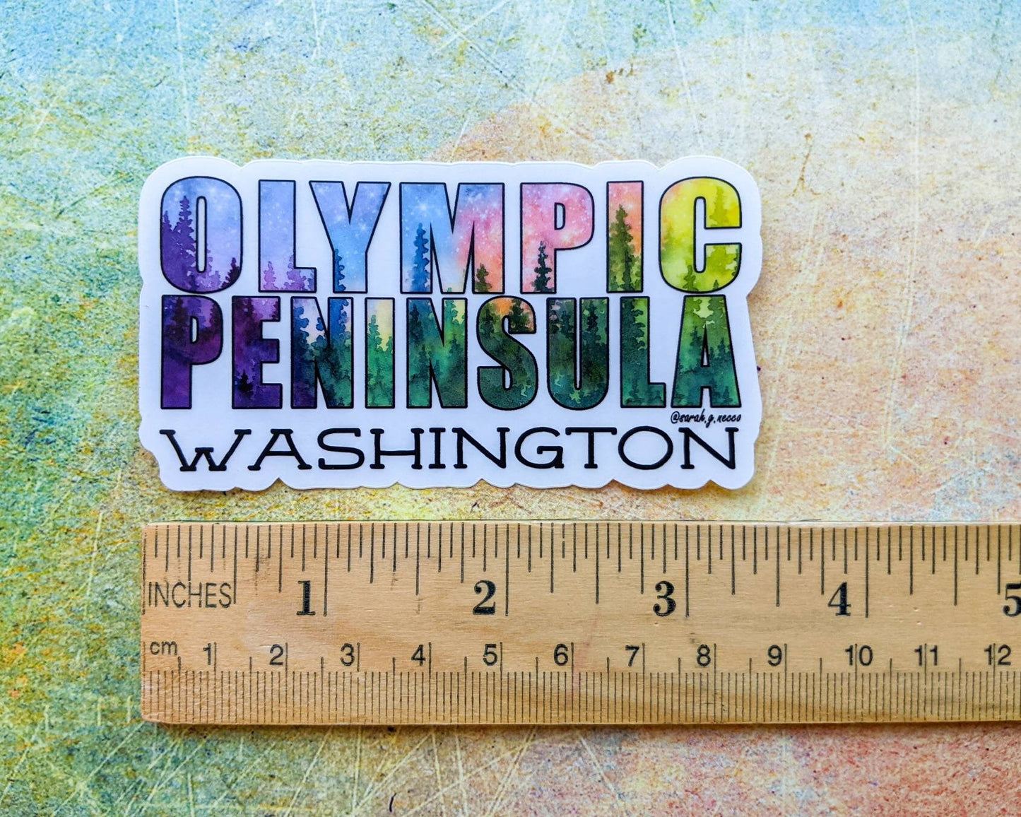 Olympic Peninsula, WA Landscape Letters, 2"X3.5" Sticker