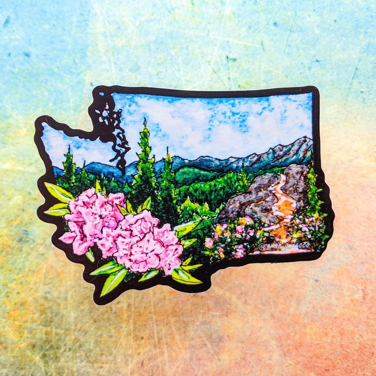 WA State Rhododendron Flower, 3" Vinyl Die-Cut Sticker, Waterproof & Dishwasher Safe, Black Outline