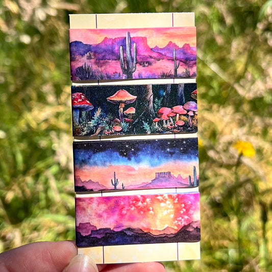 Washi Tape Sample Set 11, Dark Mushroom & Desert Landscape Designs, Four 24” Sample Set