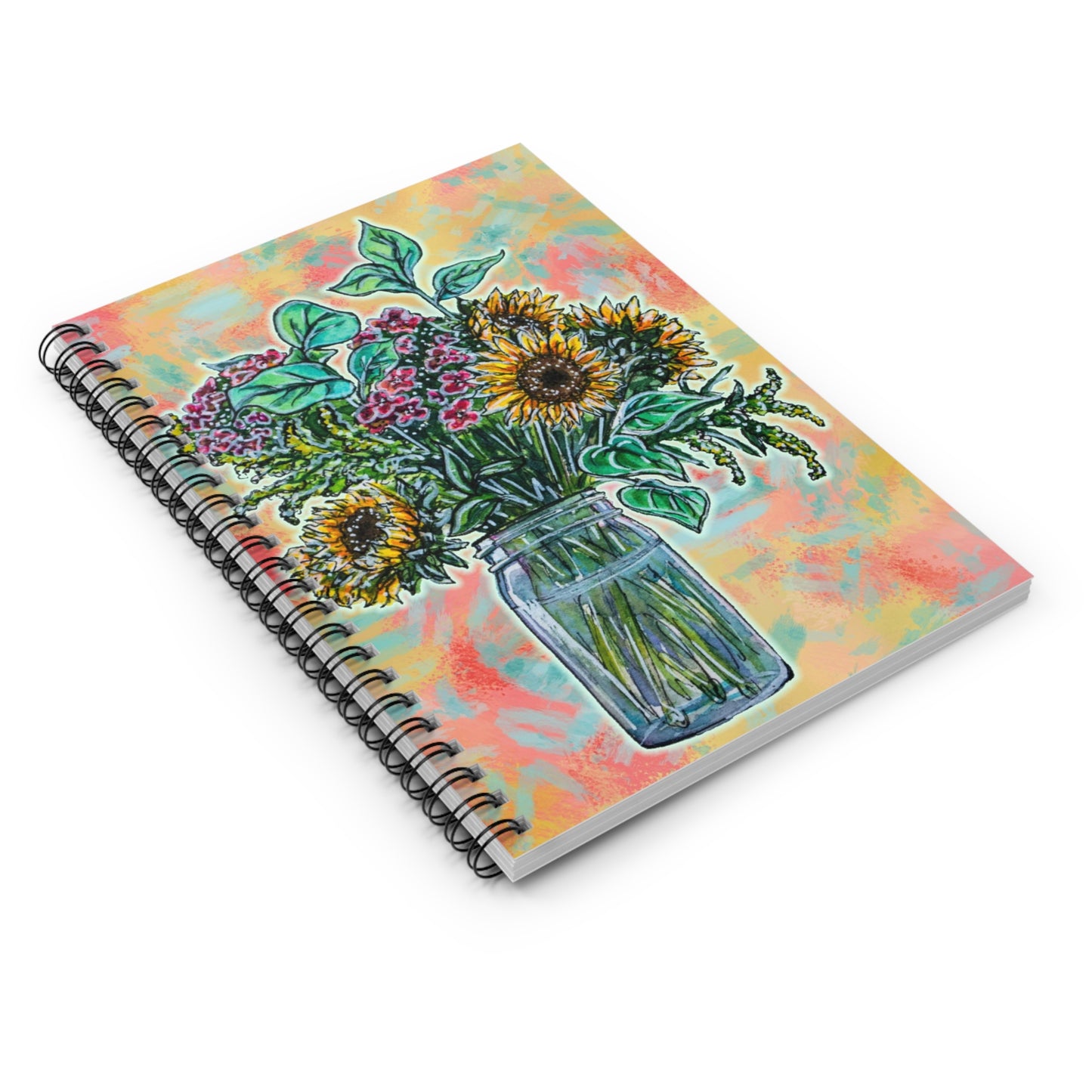 Sunflower Bouquet, Spiral Notebook Ruled Line, Watercolor Art