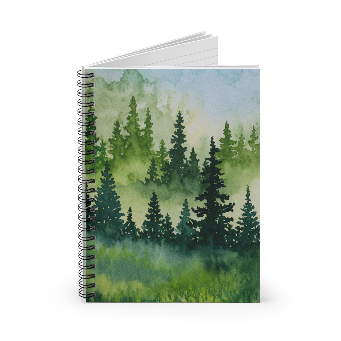 Evergreen Forest, Spiral Notebook Ruled Line, Watercolor Art