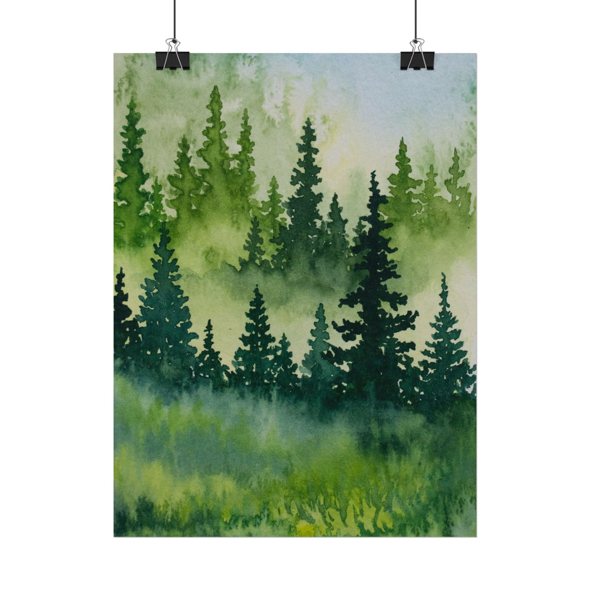Evergreen Forest, Watercolor Print on Textured Watercolor Matte Paper