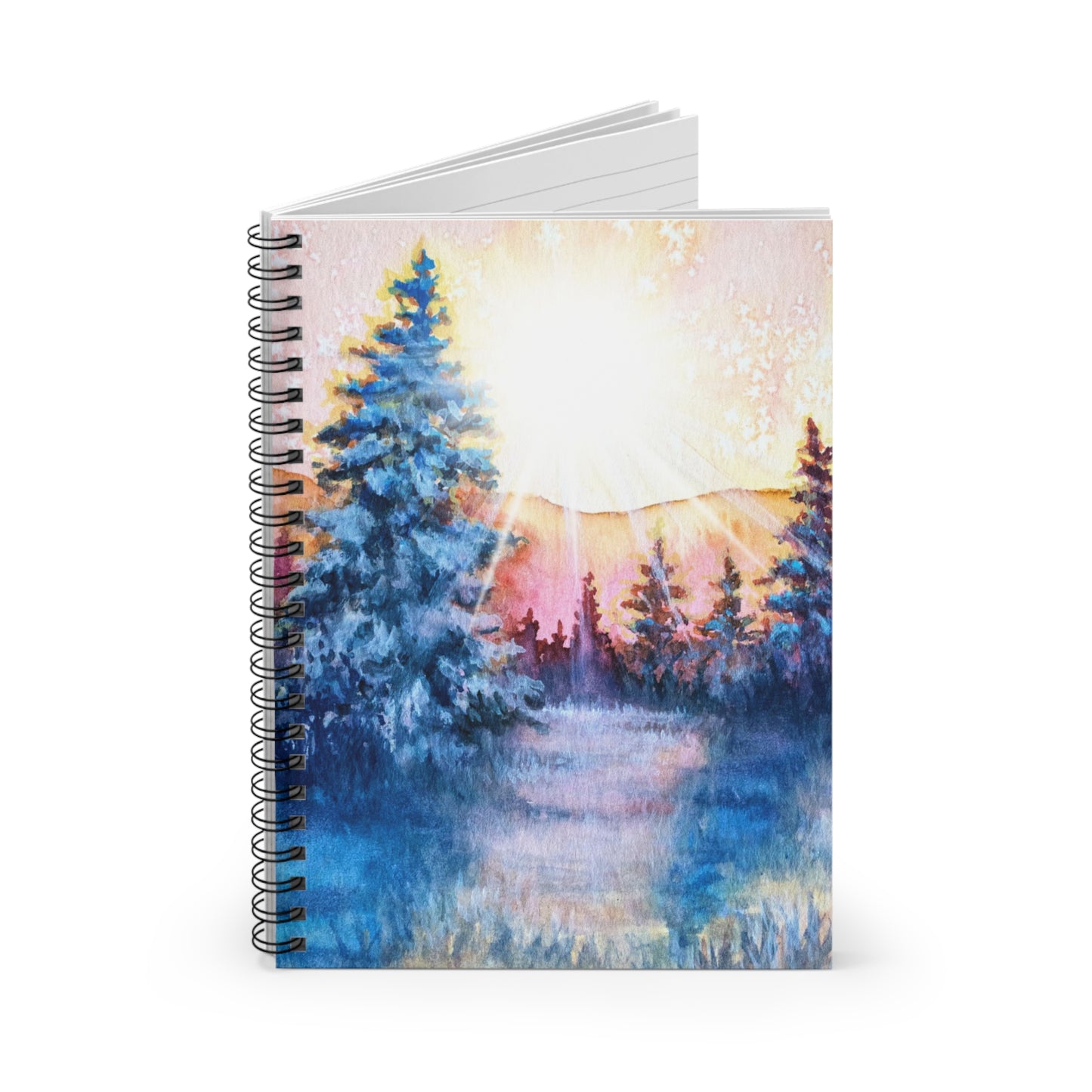 Winter Sunrise, Spiral Notebook Ruled Line, Watercolor Art