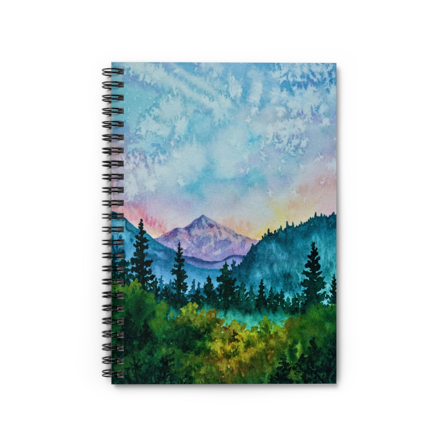 Mt. Rainier WA, Spiral Notebook Ruled Line, Watercolor Art