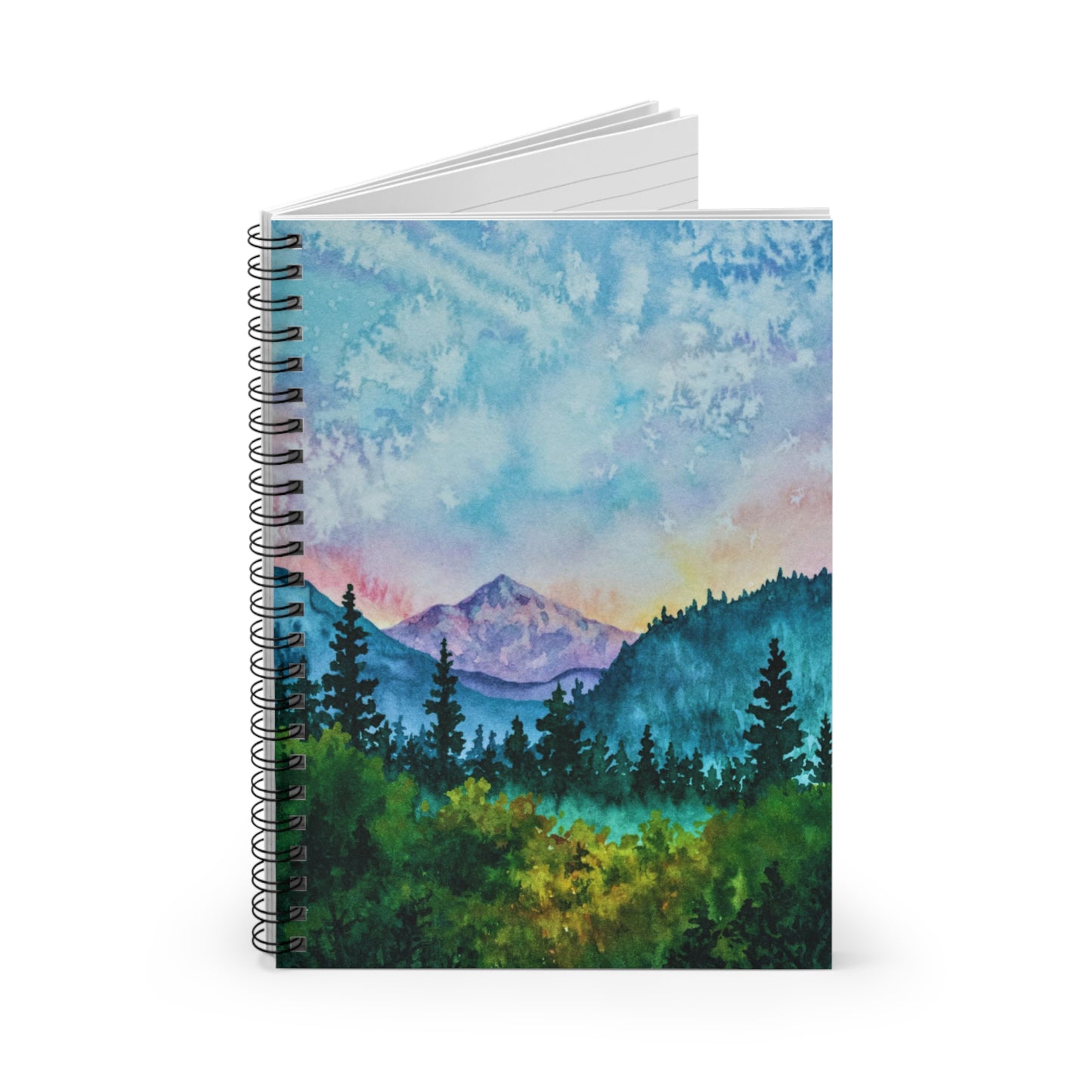 Mt. Rainier WA, Spiral Notebook Ruled Line, Watercolor Art