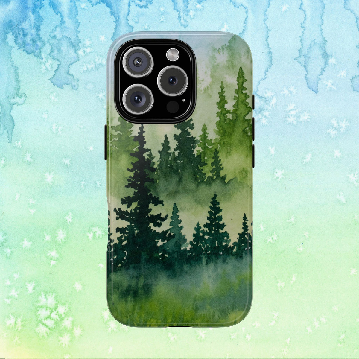 Evergreen Trees Watercolor Art, Tough Phone Cases for iPhone, Google, Samsung