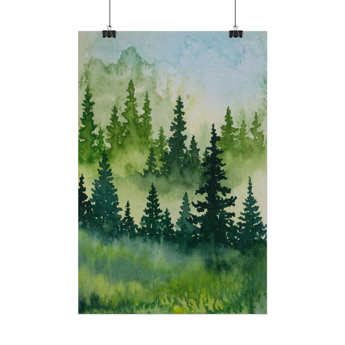 Evergreen Forest, Watercolor Print on Textured Watercolor Matte Paper