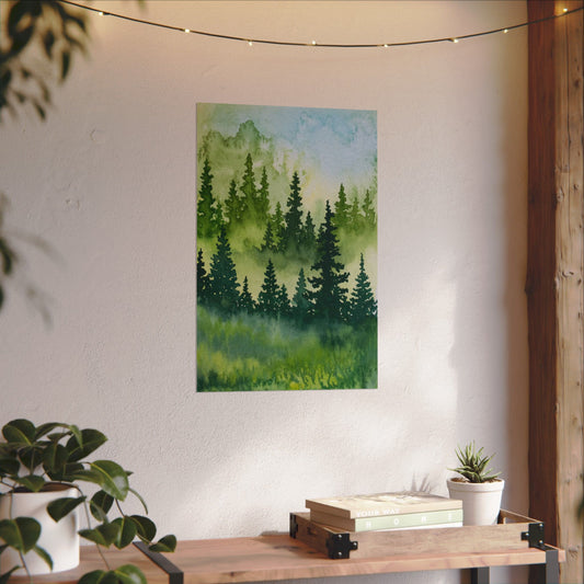 Evergreen Forest, Watercolor Print on Textured Watercolor Matte Paper