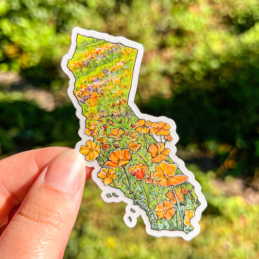 California State Flower Poppy Superbloom, 3" Clear Vinyl Die-Cut Sticker