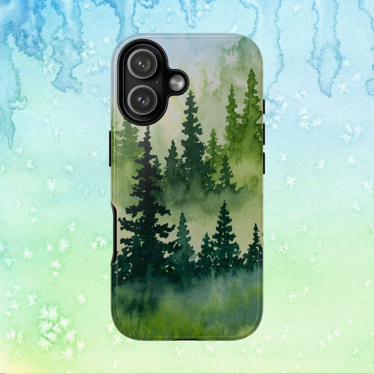 Evergreen Trees Watercolor Art, Tough Phone Cases for iPhone, Google, Samsung
