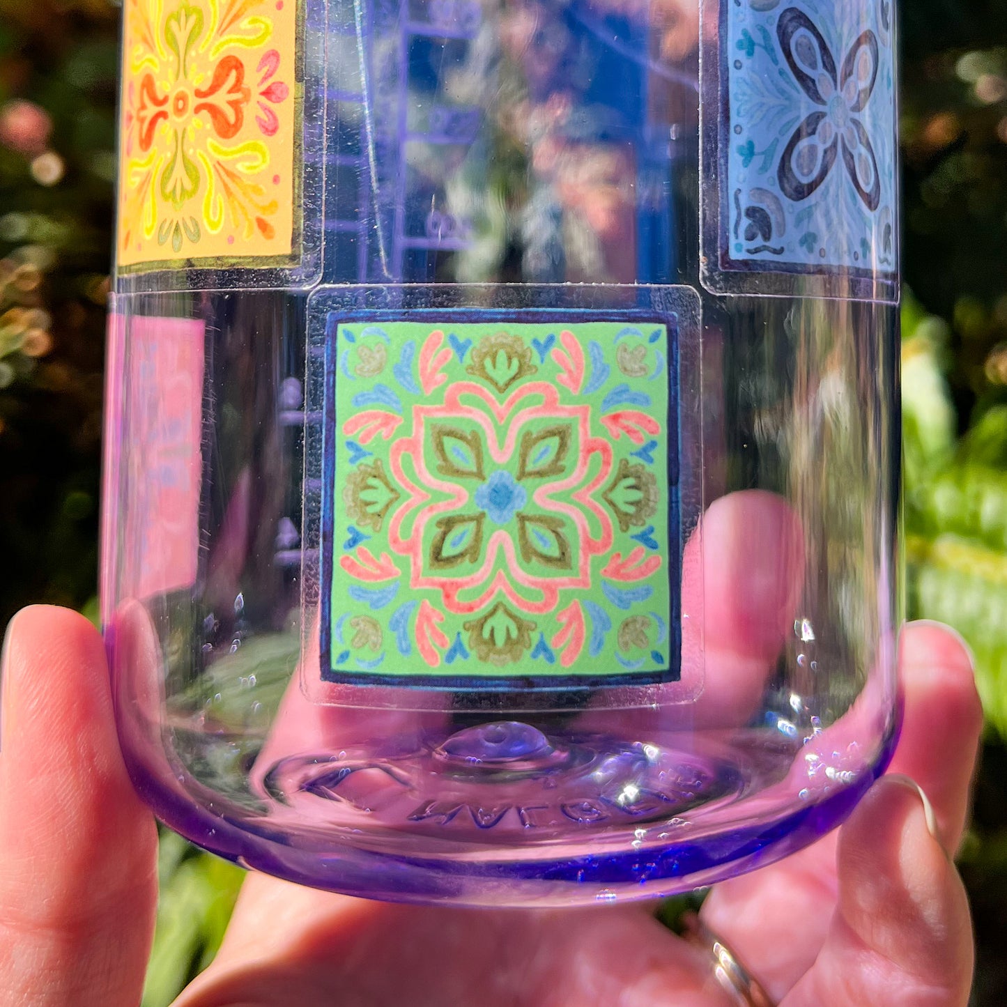 Set of 5 Watercolor Tiles, 1.5" Clear Vinyl, Waterproof & Dishwasher Safe