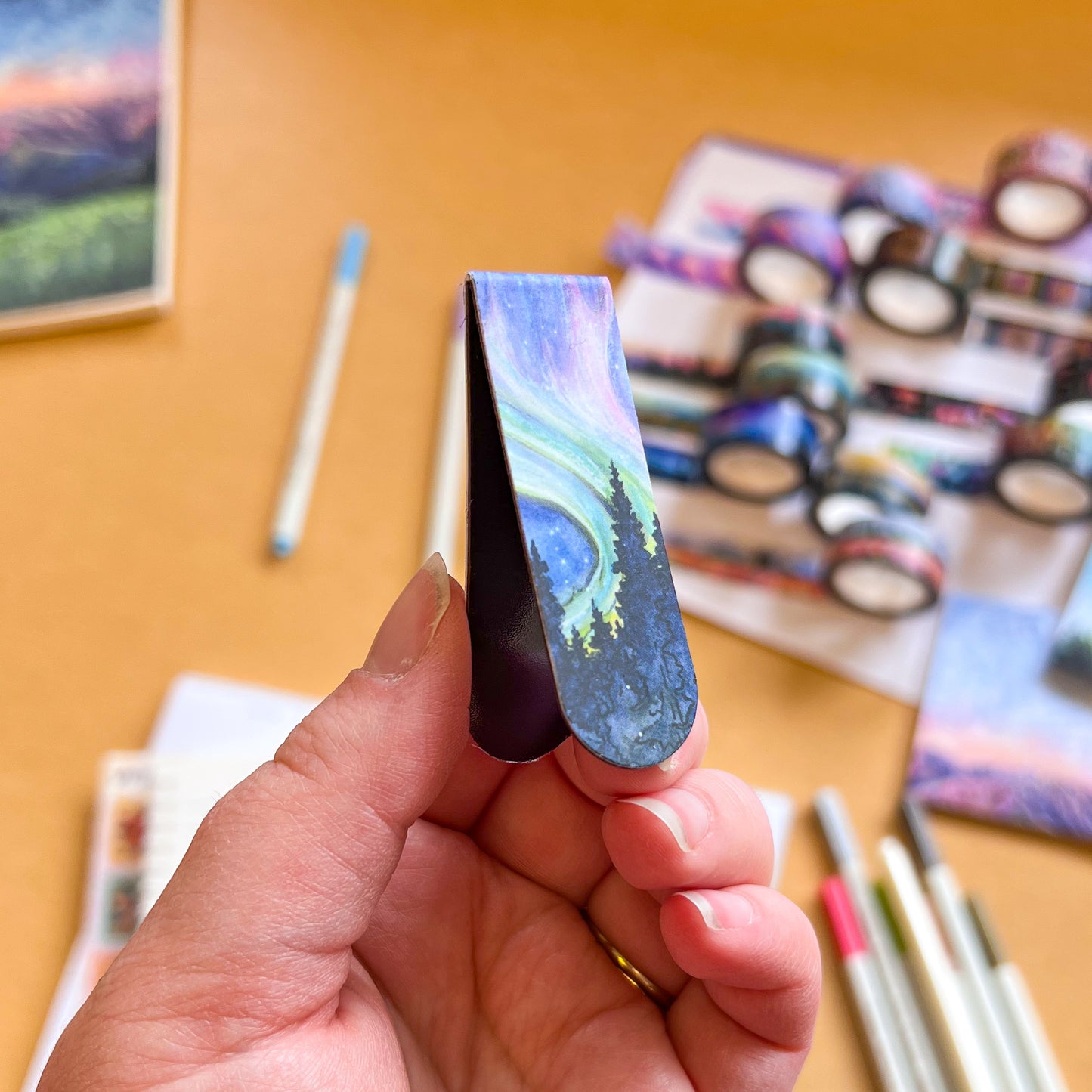 Set of 3 Magnetic Page-Keepers, Watercolor Art Bookmarks