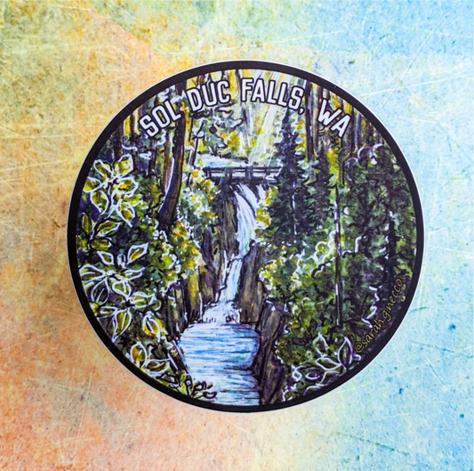 Sol Duc Falls, Olympic National Park WA, 3" Vinyl Sticker, Waterproof & Dishwasher Safe