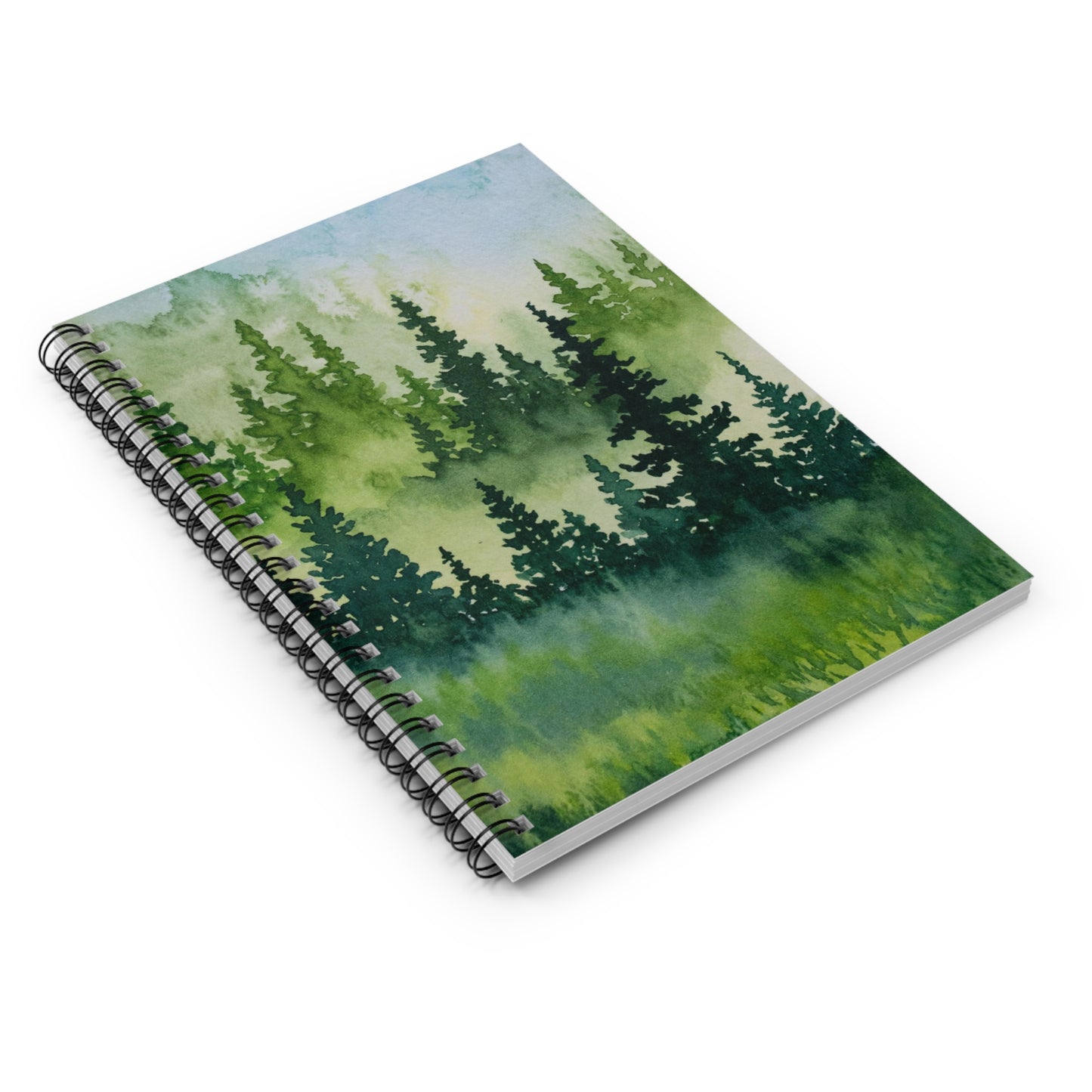 Evergreen Forest, Spiral Notebook Ruled Line, Watercolor Art